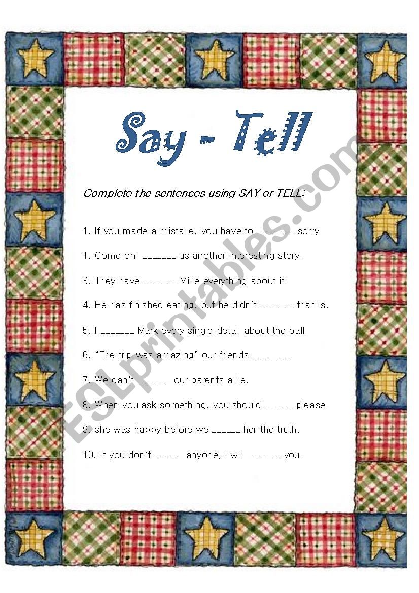 say and tell worksheet