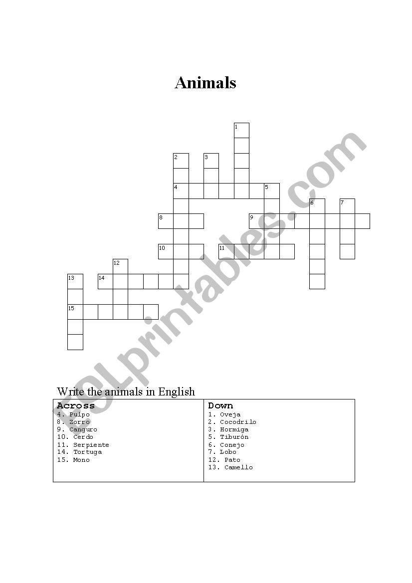 Animals Criss Cross worksheet