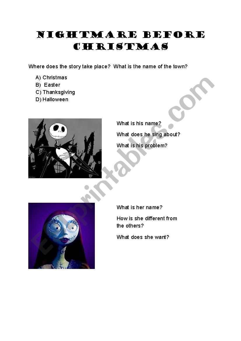 Nightmare before Christmas Movie Questionnaire