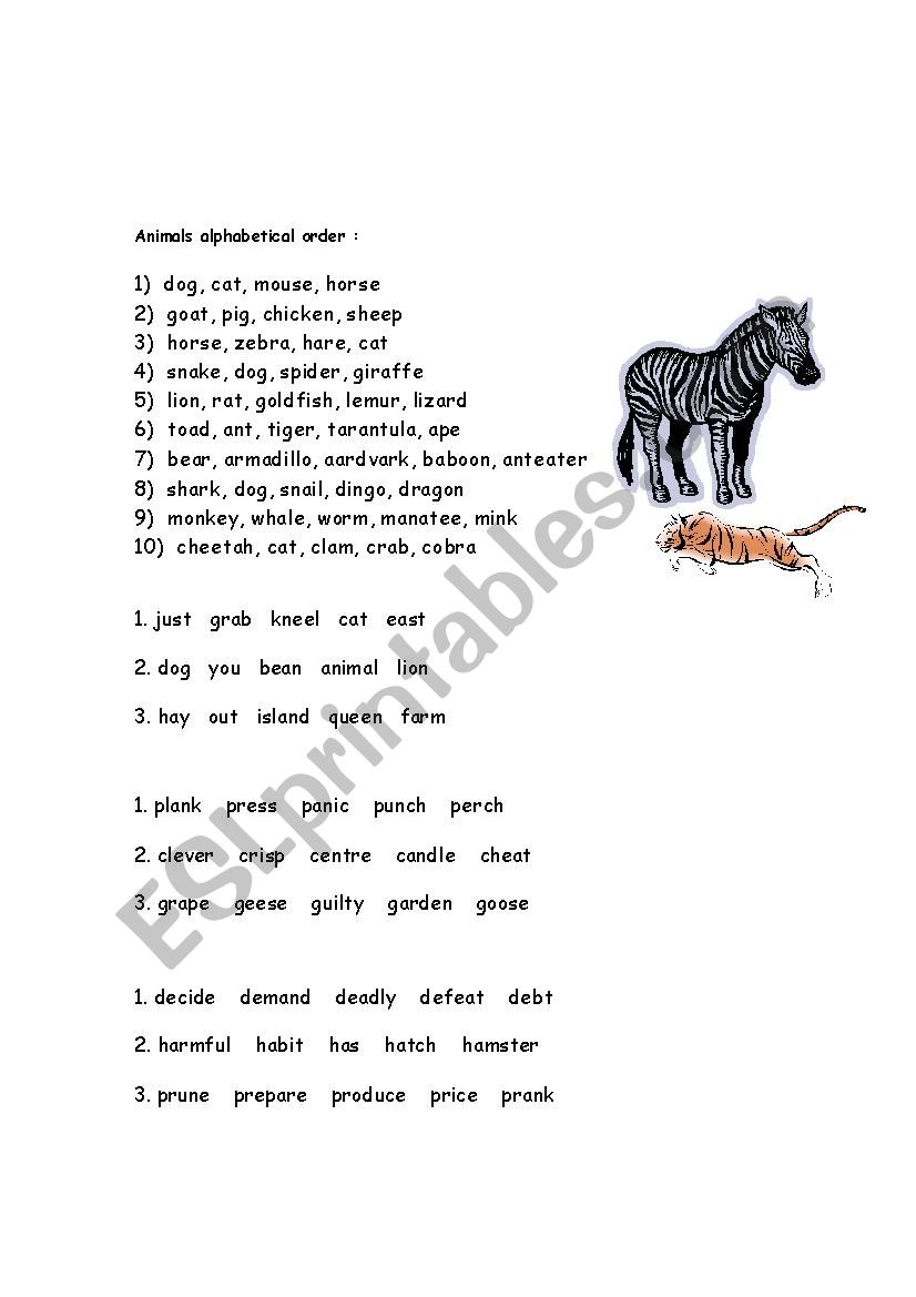 Alphabetical order worksheet