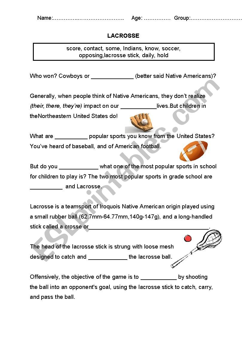 Lacrosse in the US worksheet