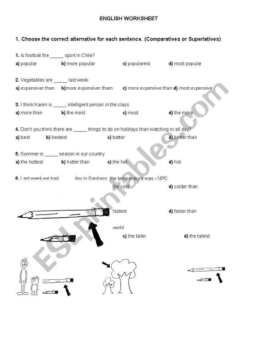 Adjectives - degrees worksheet