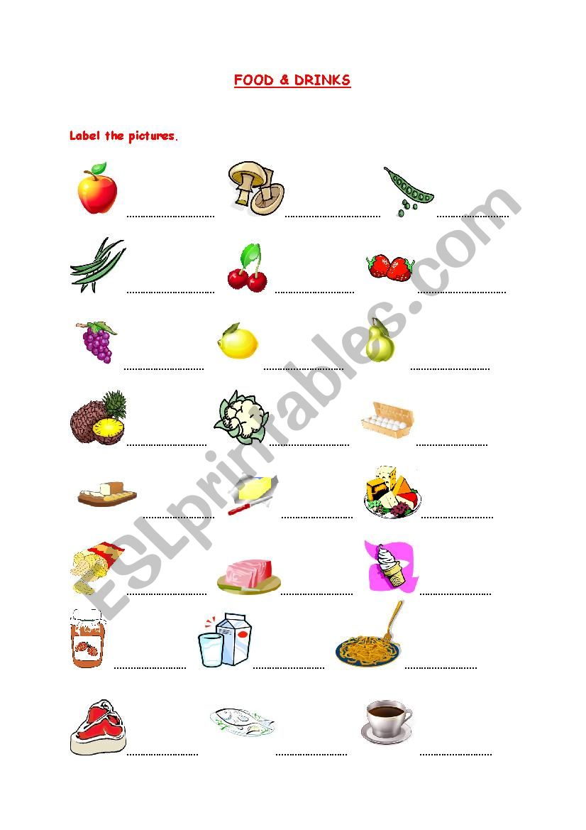 FOOD AND DRINKS worksheet