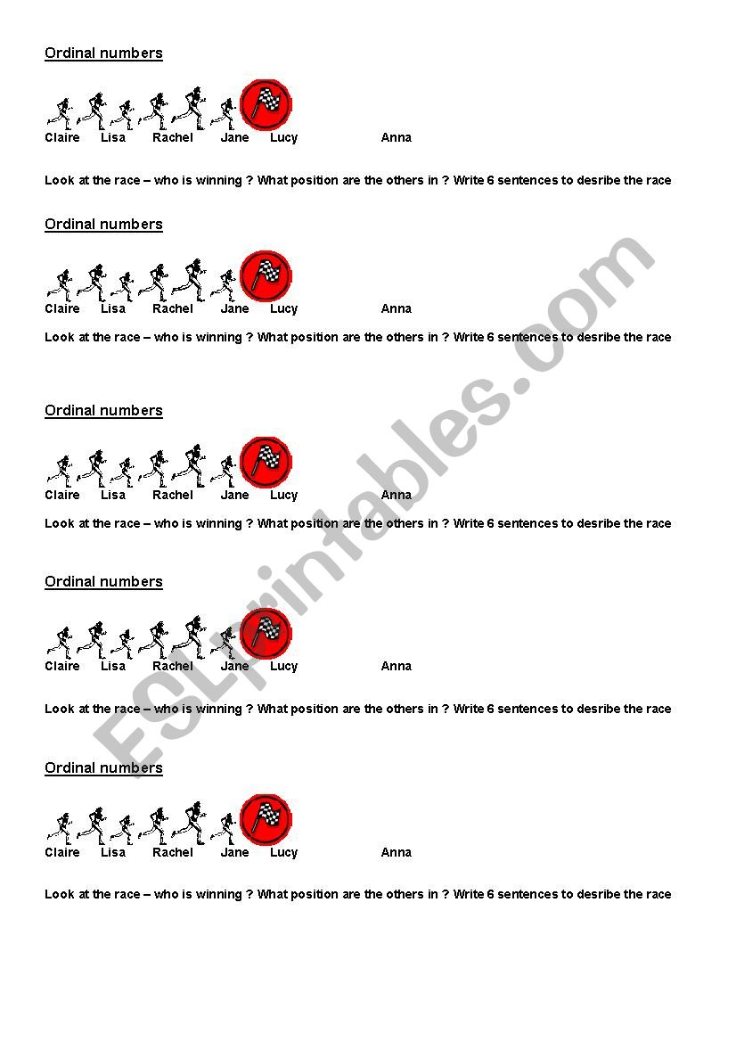 Ordinal numbers  worksheet