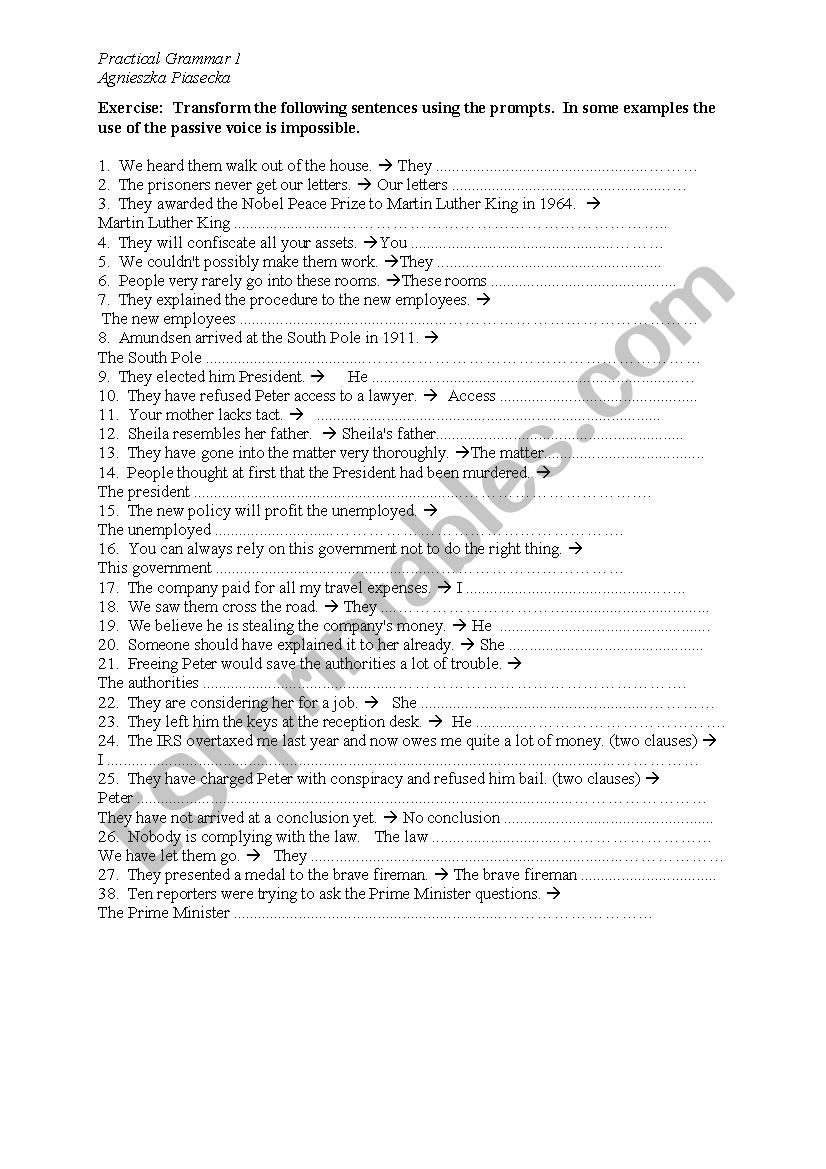 Passive voice exercise worksheet