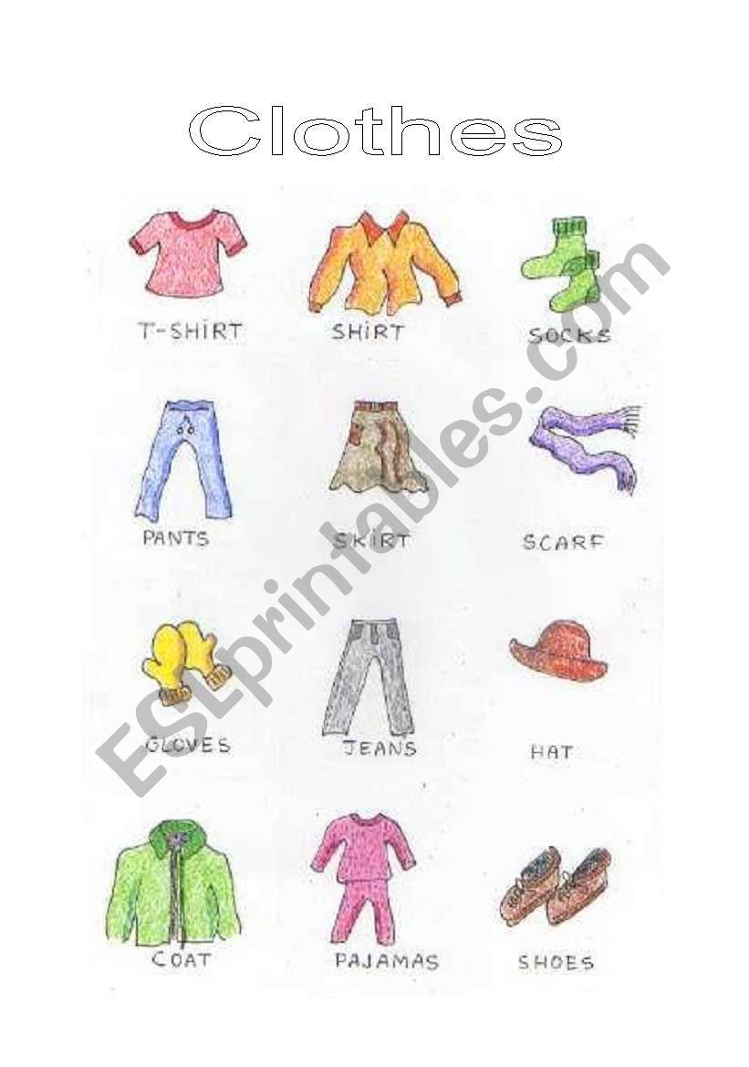Clothes picture dictionary worksheet