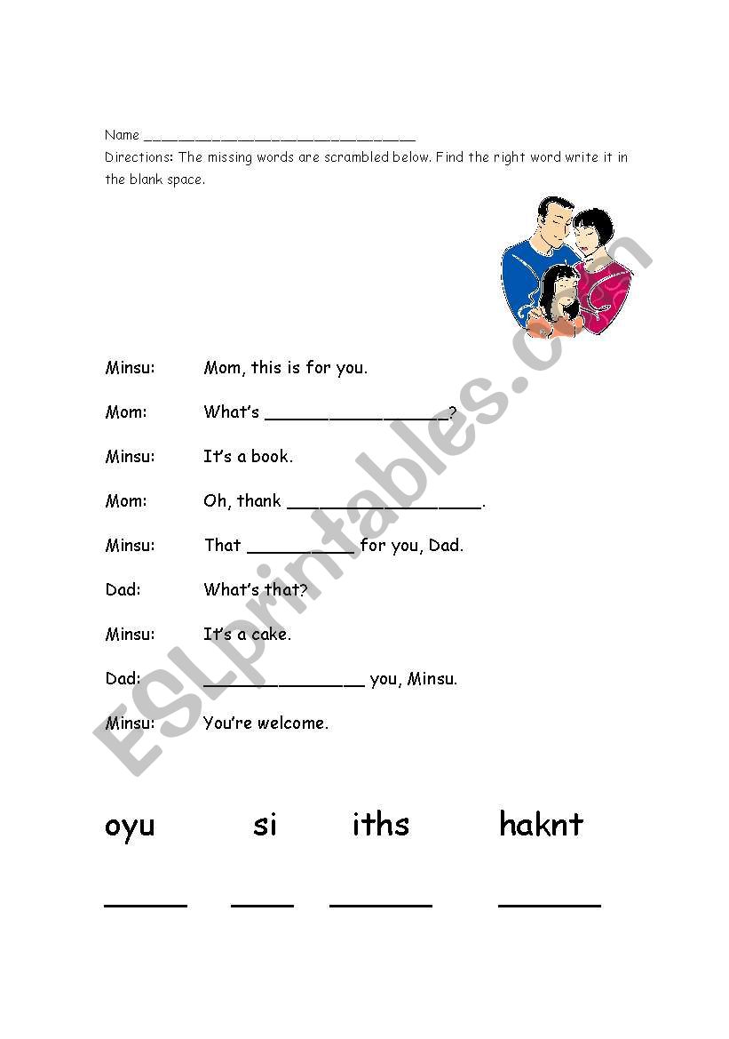 Parents Day worksheet