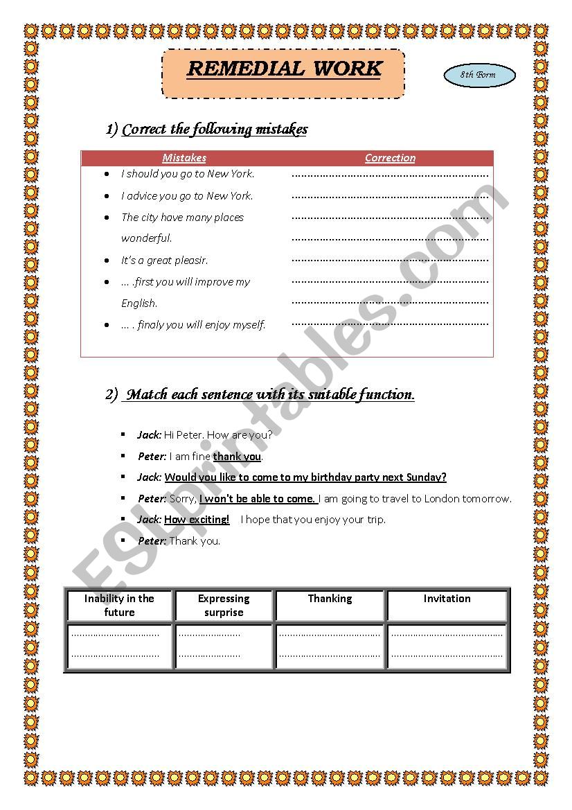 REMEDIAL WORK  worksheet