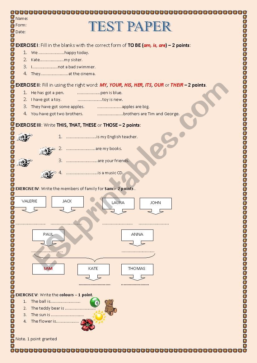 TEST PAPER (REVISION) worksheet