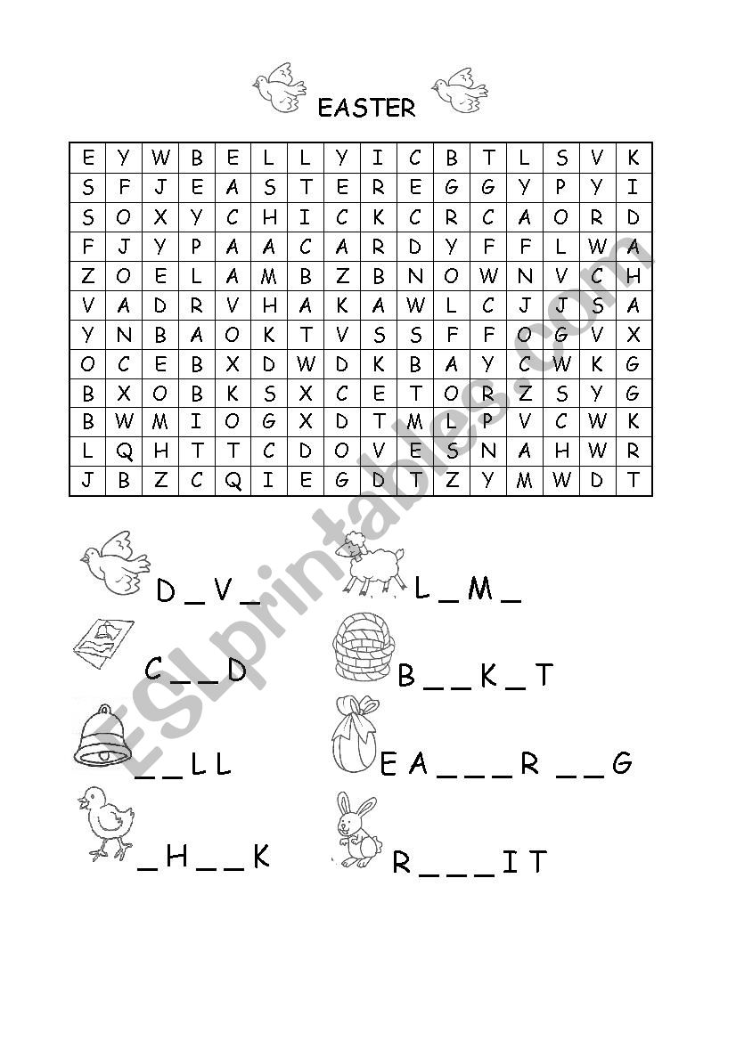 EASTER word search worksheet