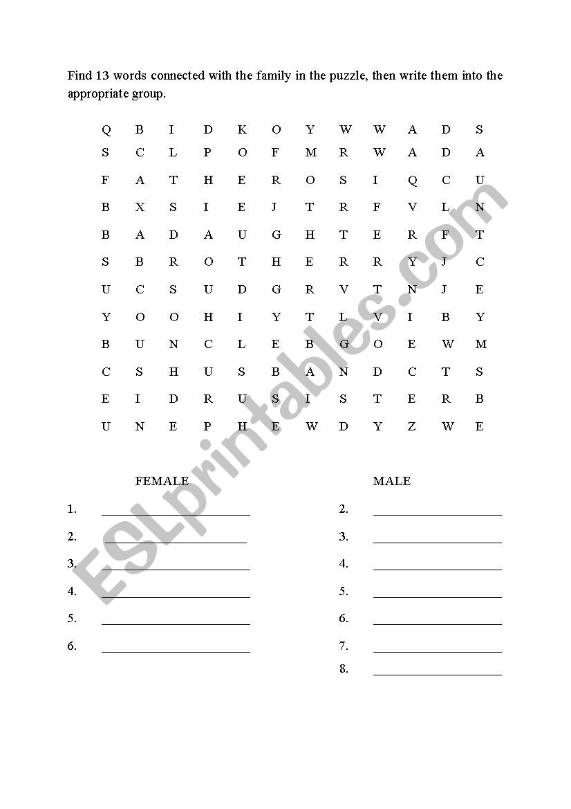 FAMILY worksheet