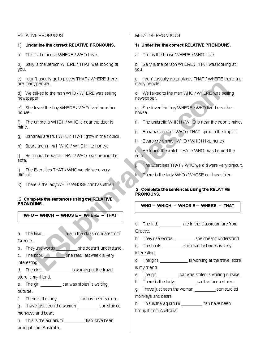 relative pronouns - ESL worksheet by aphrodite11br