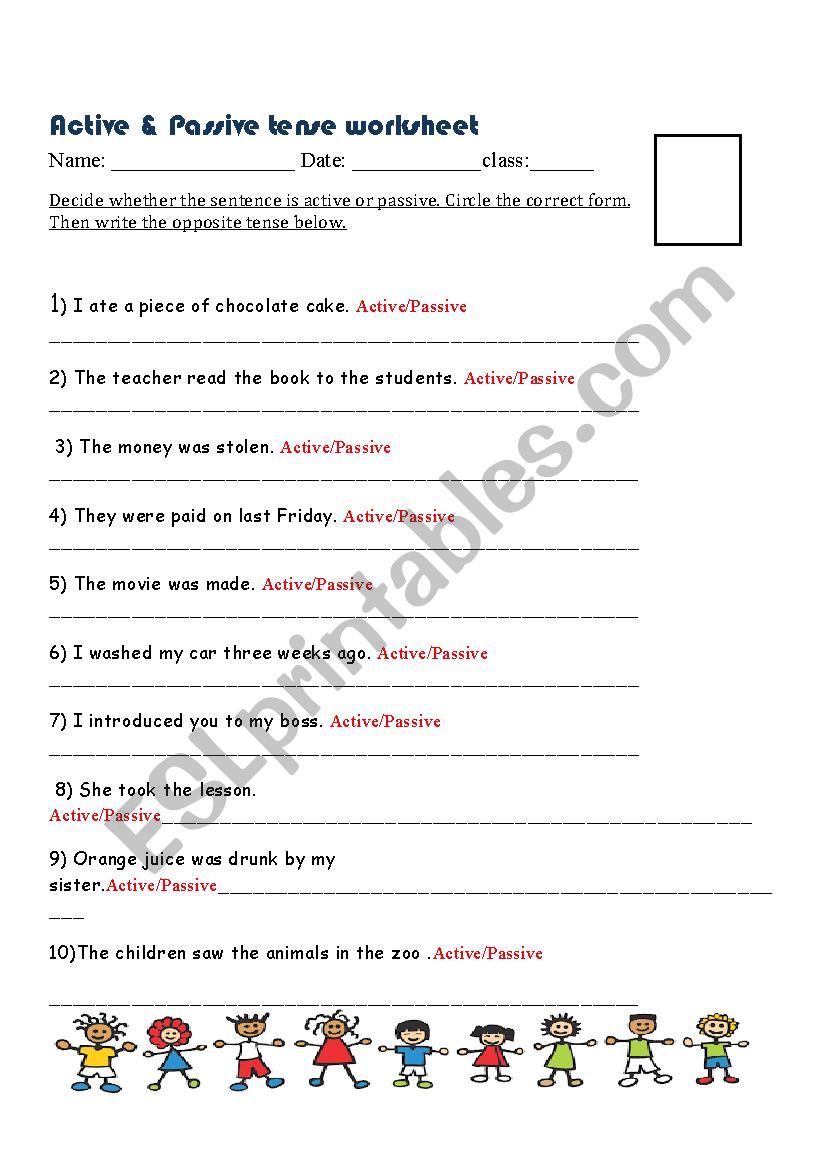 active & passive worksheet