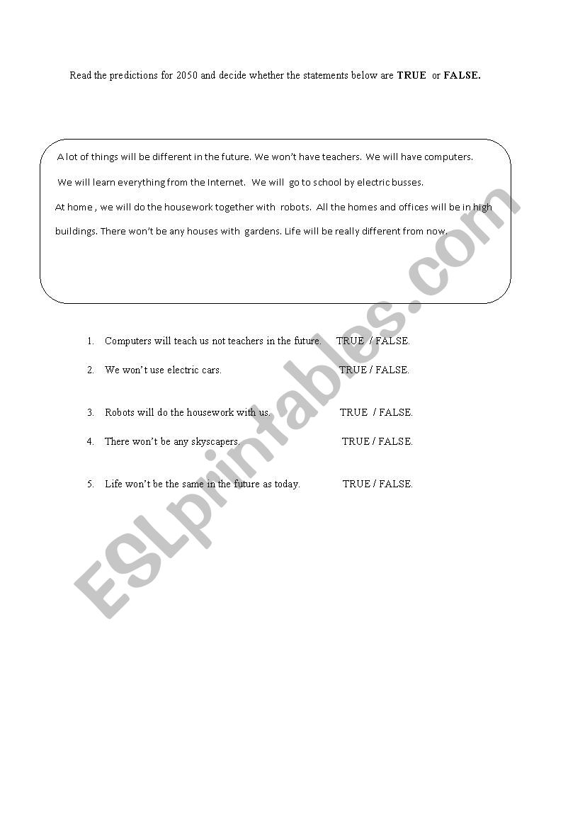 Future Tense will - won´t - ESL worksheet by timsah16