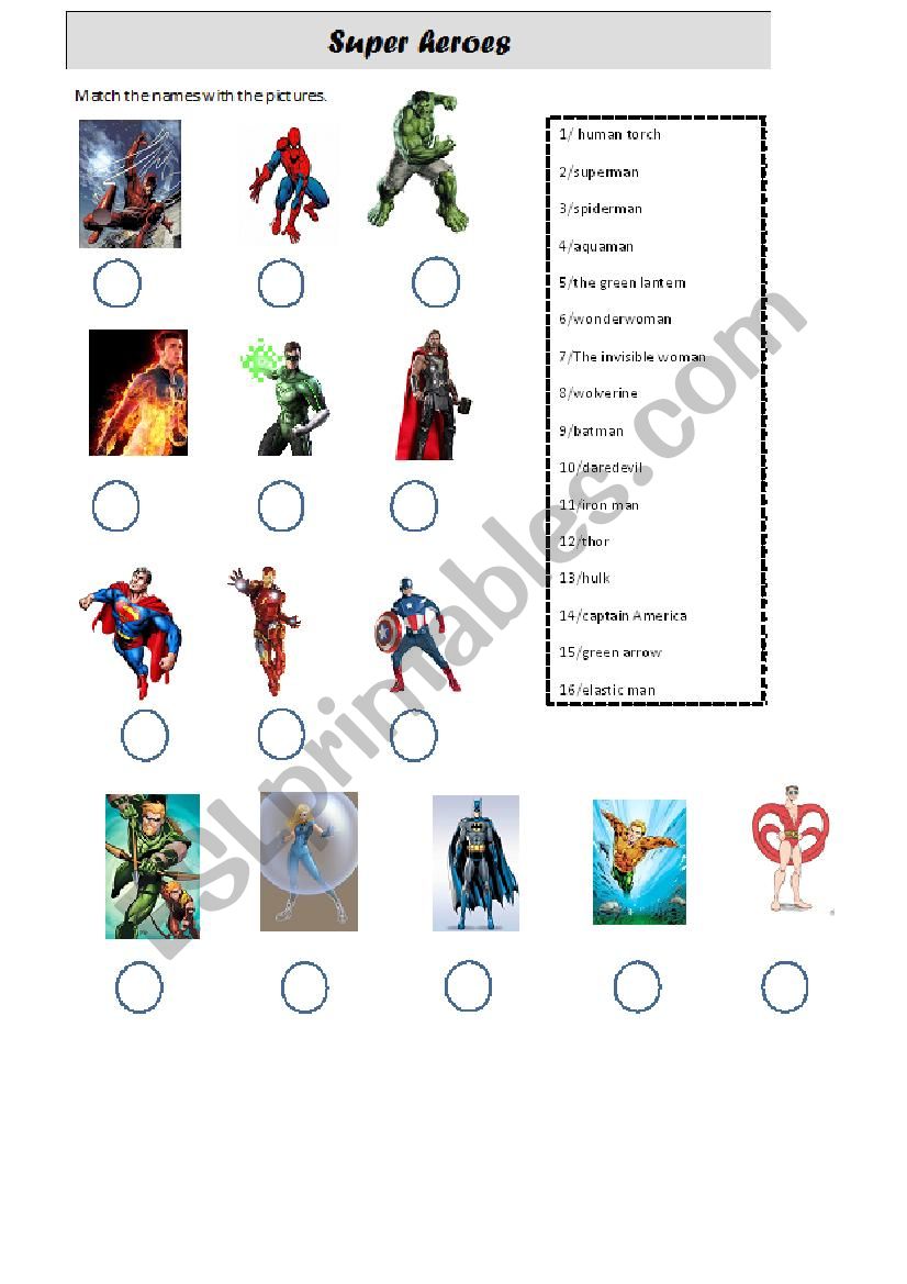 super heroes worksheet