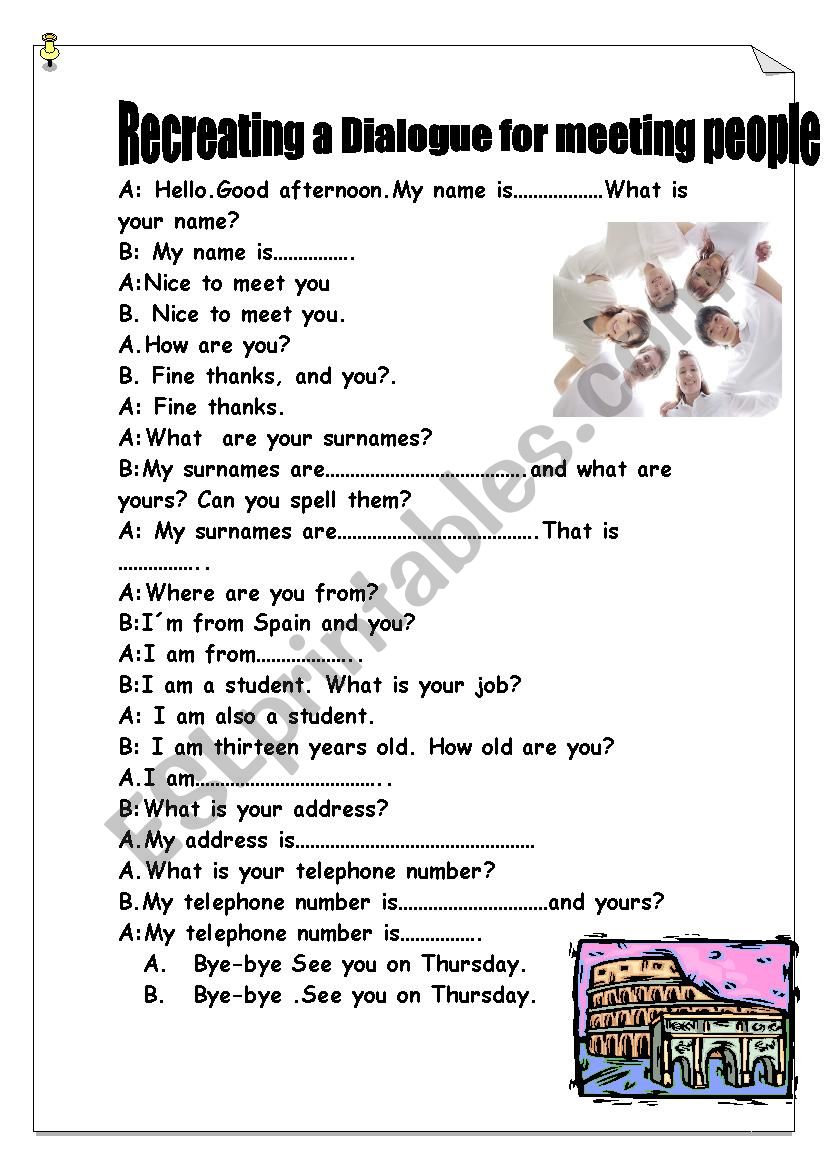 Dialogue for meeting people worksheet