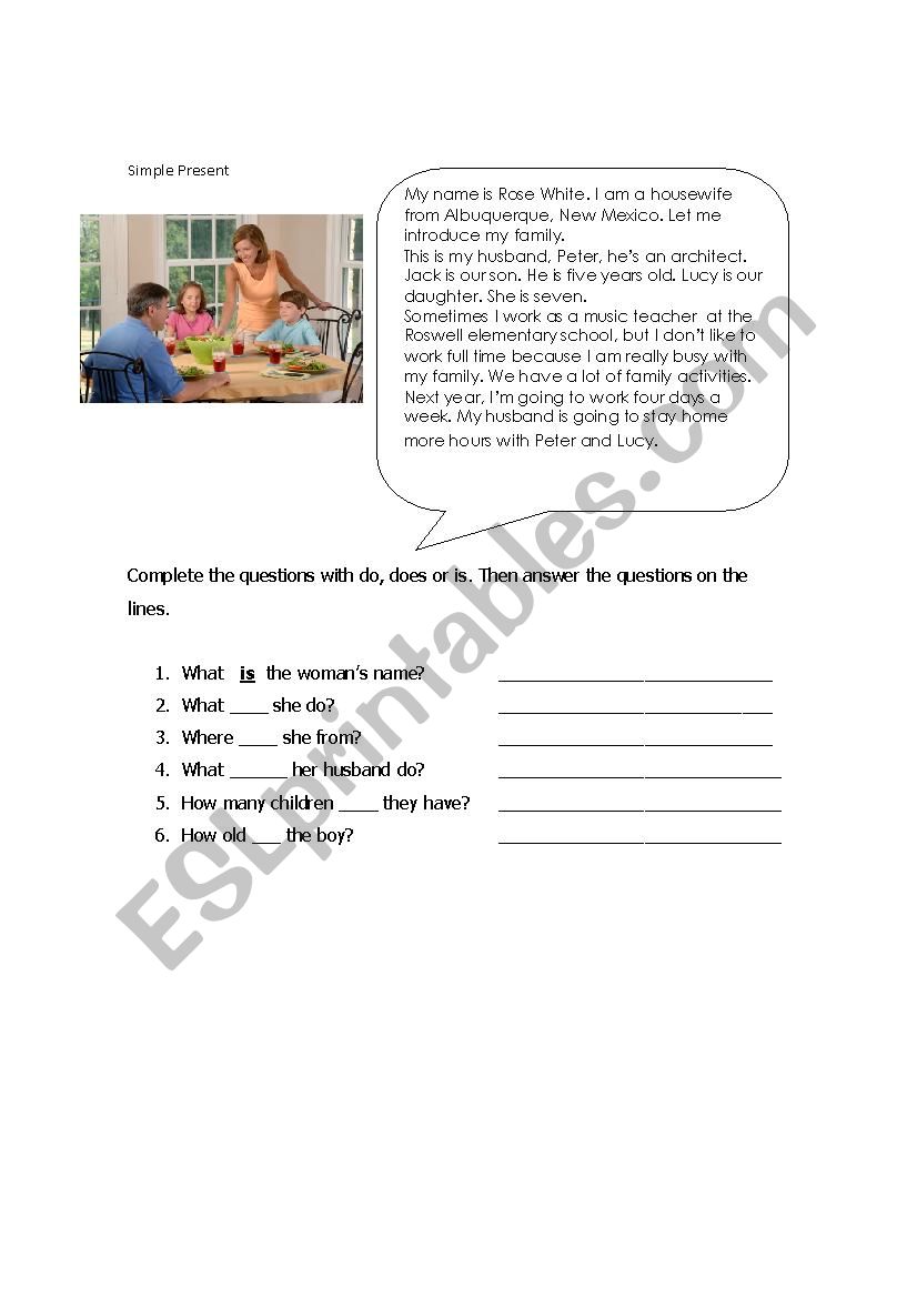 Simple present exercise worksheet