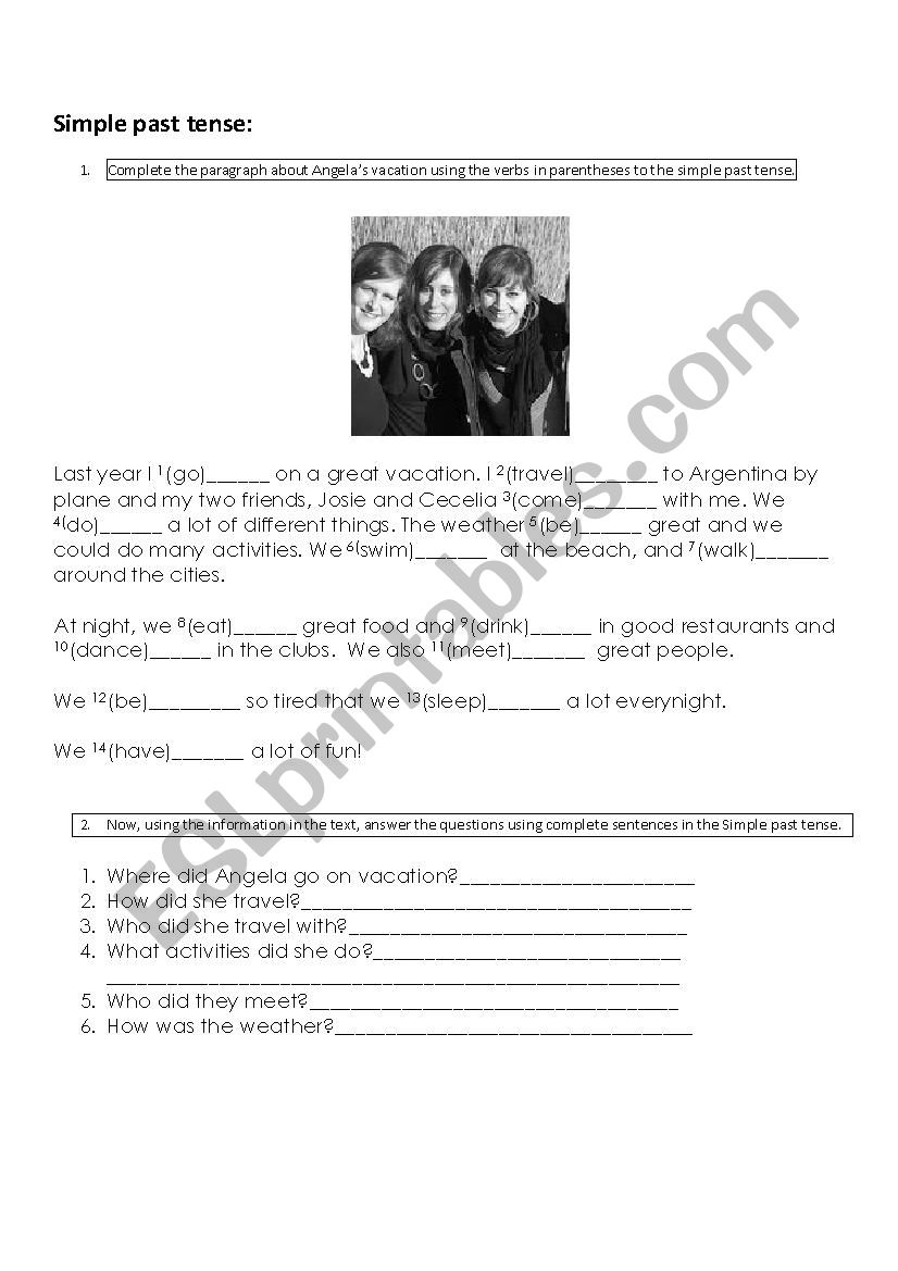 Simple past exercise letter worksheet