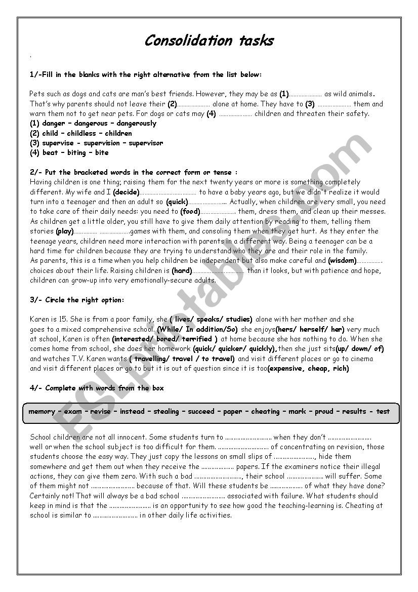 Revision for 9th formers worksheet