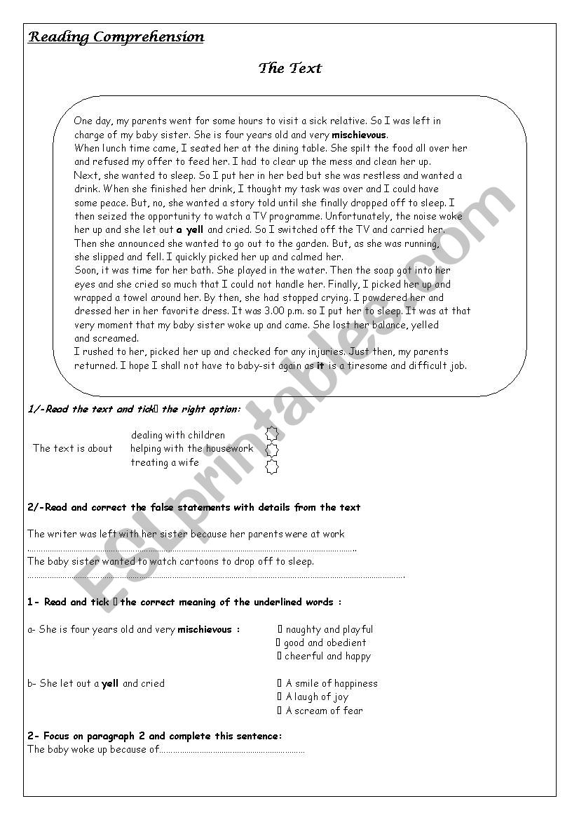 Test for 9th graders worksheet
