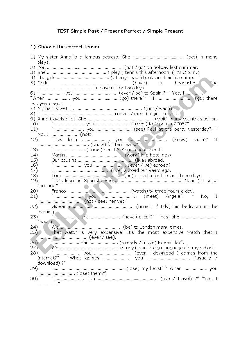 simple present present perfect simple past