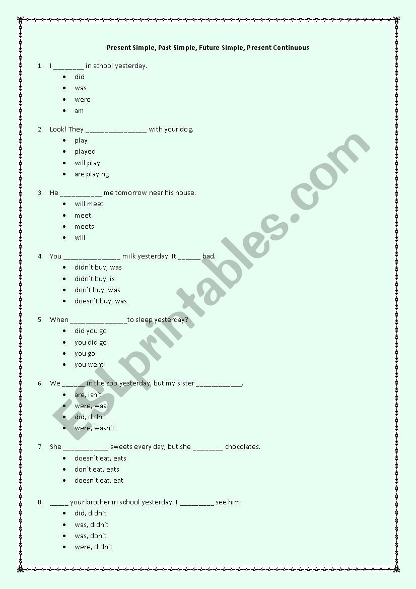 Check test for children (tenses).