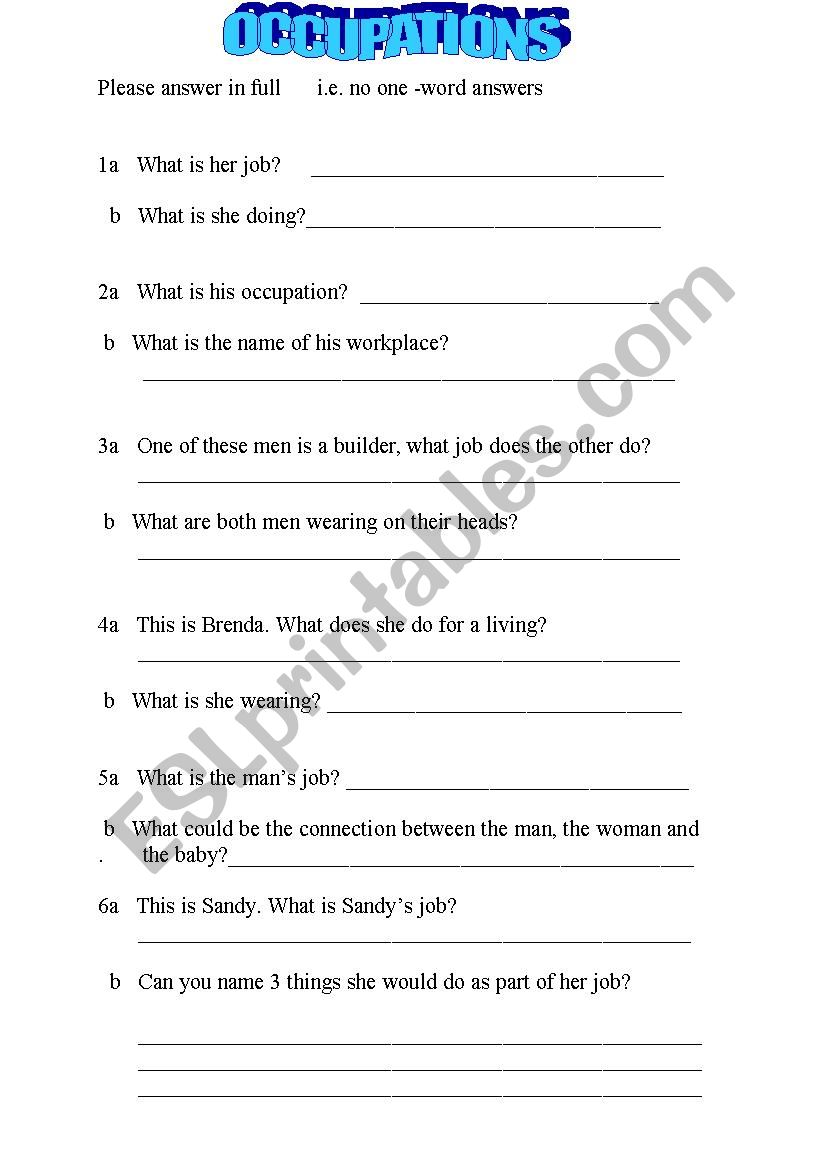 Jobs worksheet