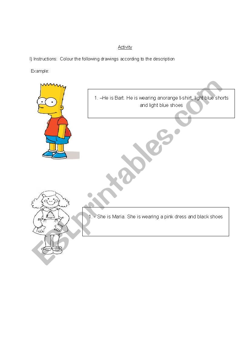 Clothes and colour activity  worksheet