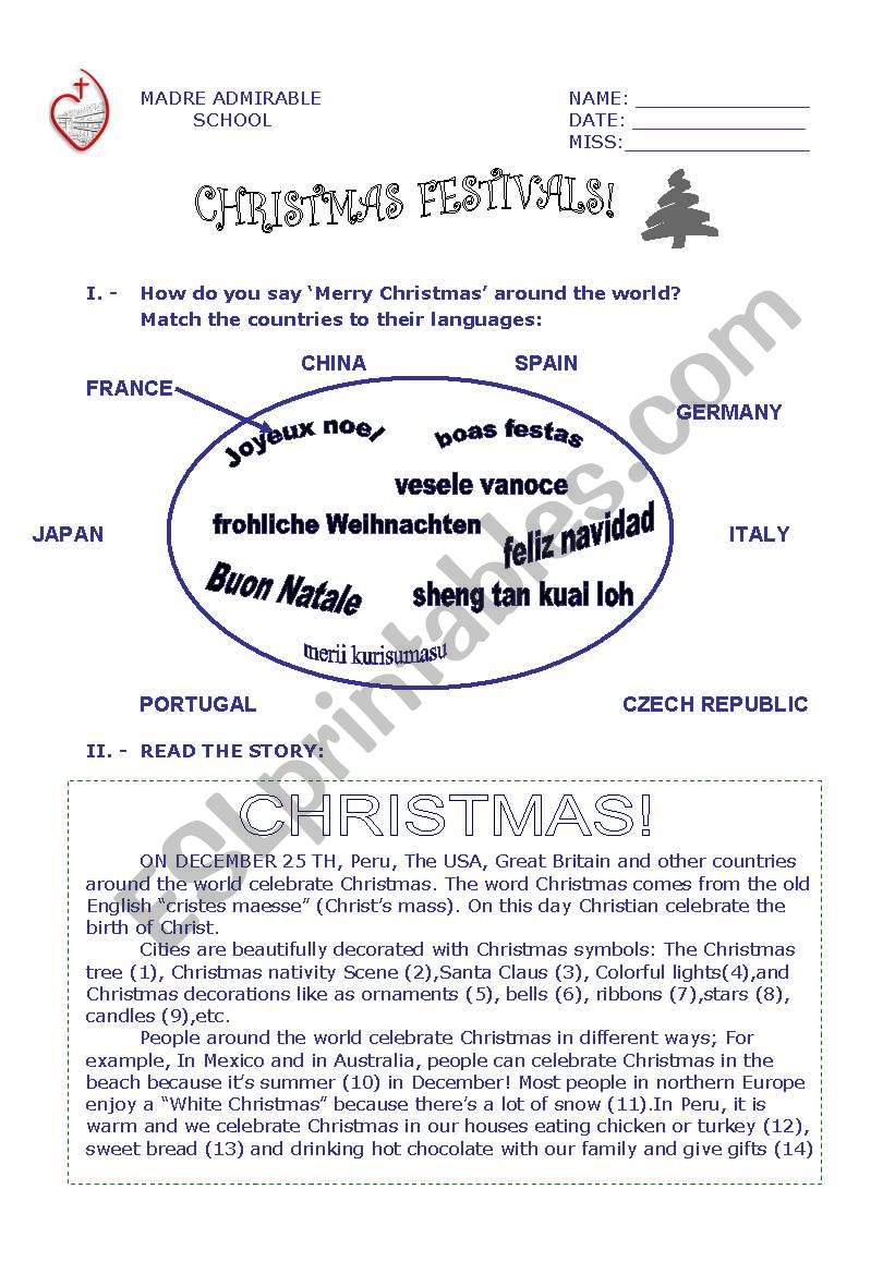 christmas festivals  worksheet