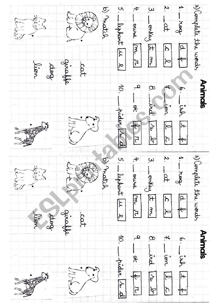 Animals worksheet for little children