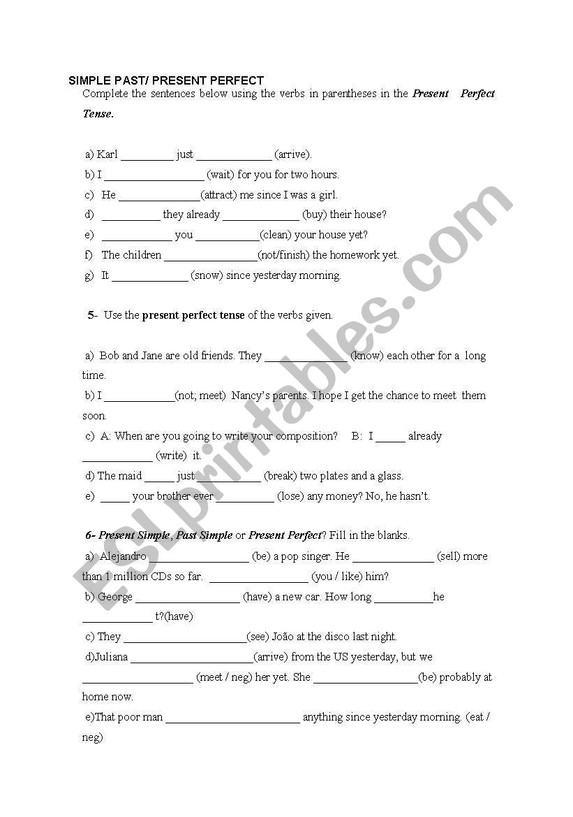 Exercises present perfect worksheet