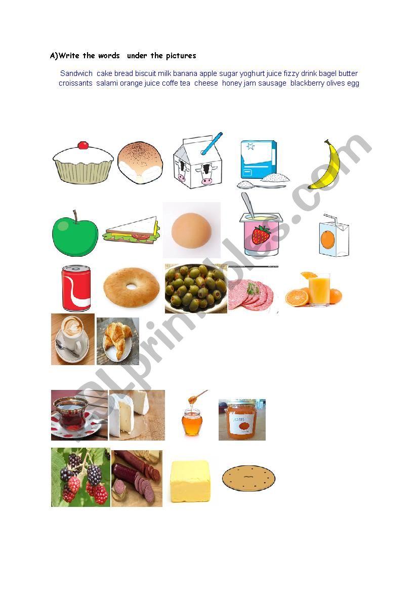 food and drinks worksheet