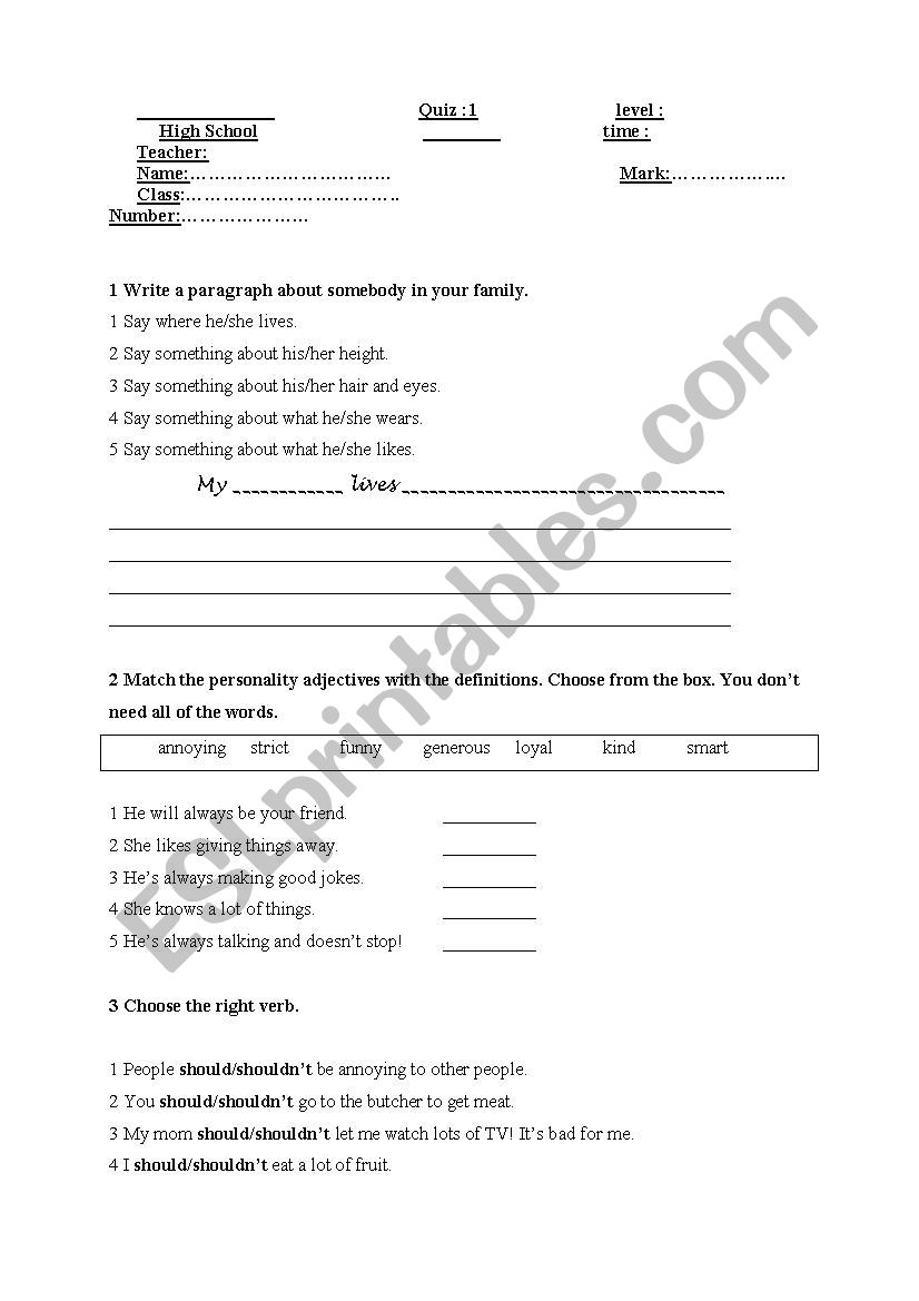 test worksheet