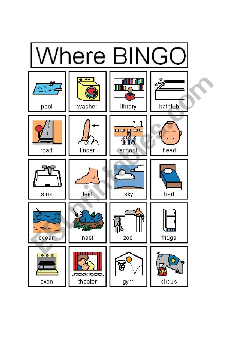 WHERE Bingo worksheet
