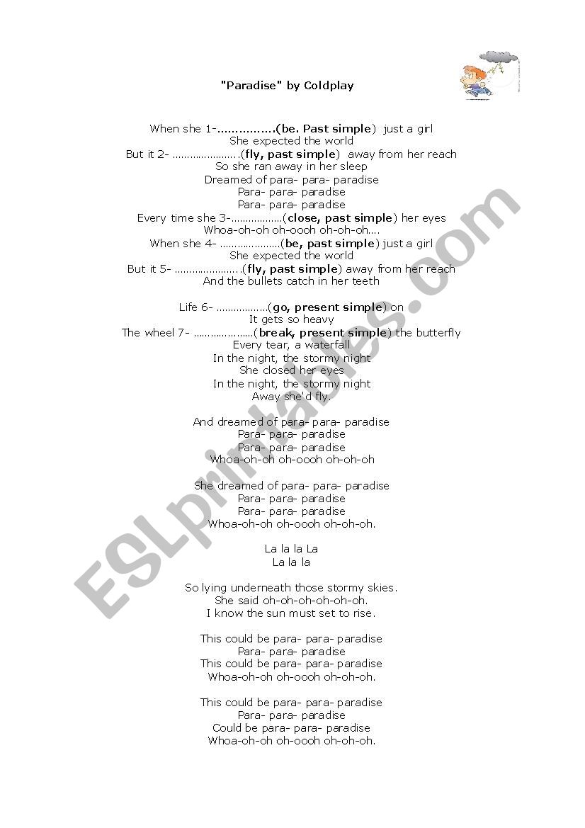 Paradise by Coldplay worksheet