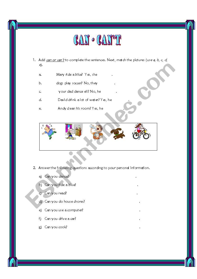 Can / Cant worksheet