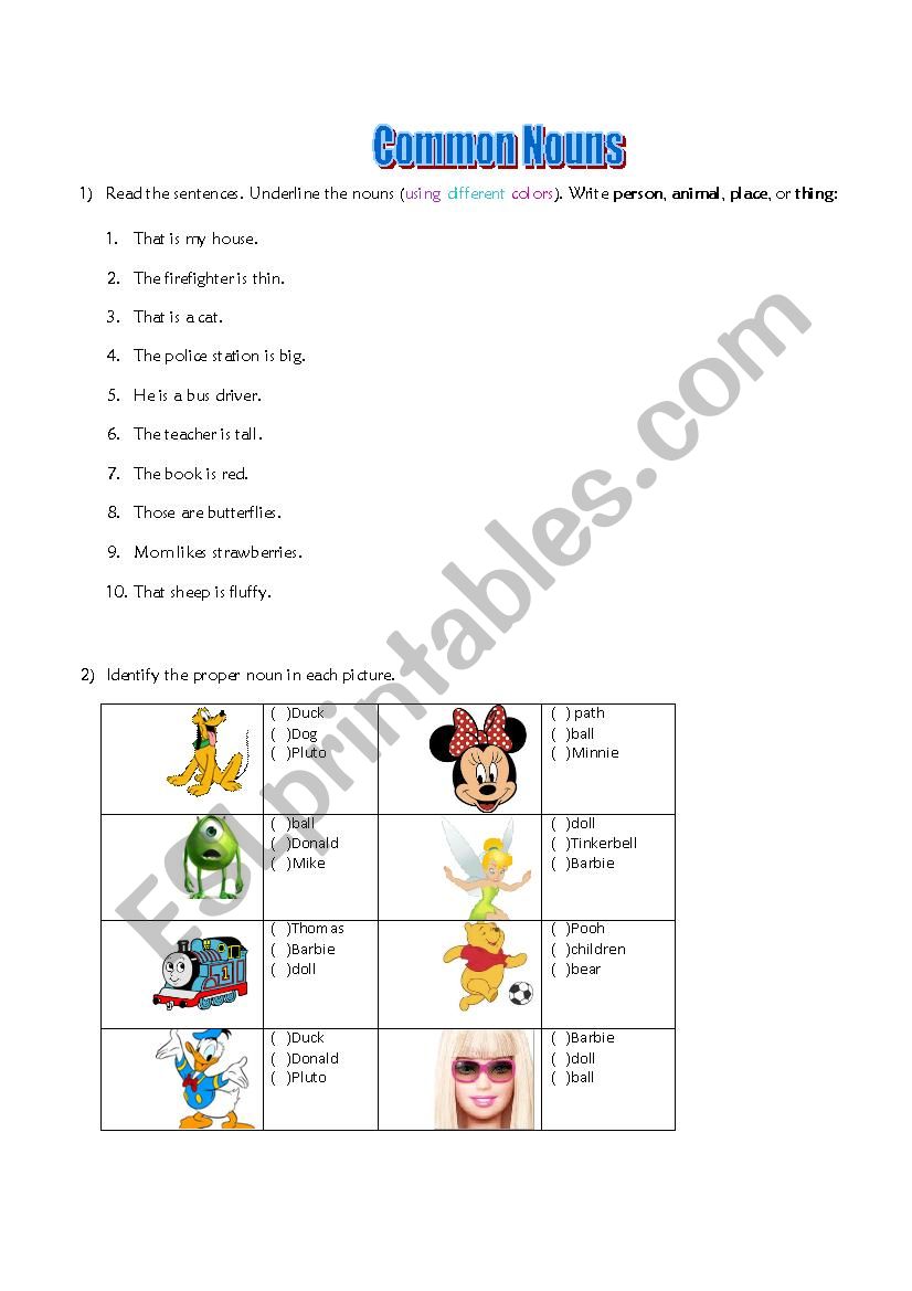 Nouns worksheet