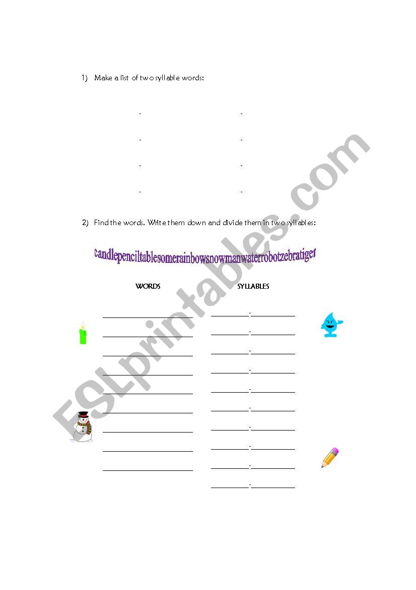 Two Syllable words worksheet