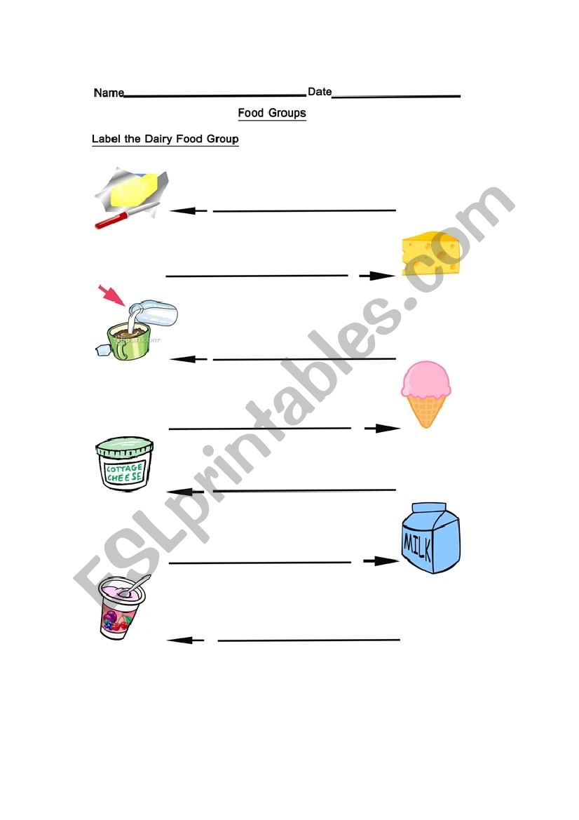 Dairy Food Group worksheet