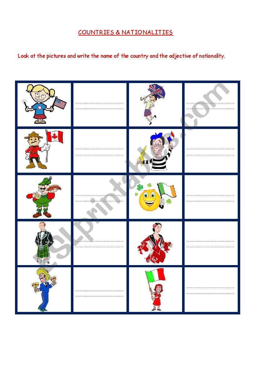 COUNTRIES AND NATIONALITIES worksheet