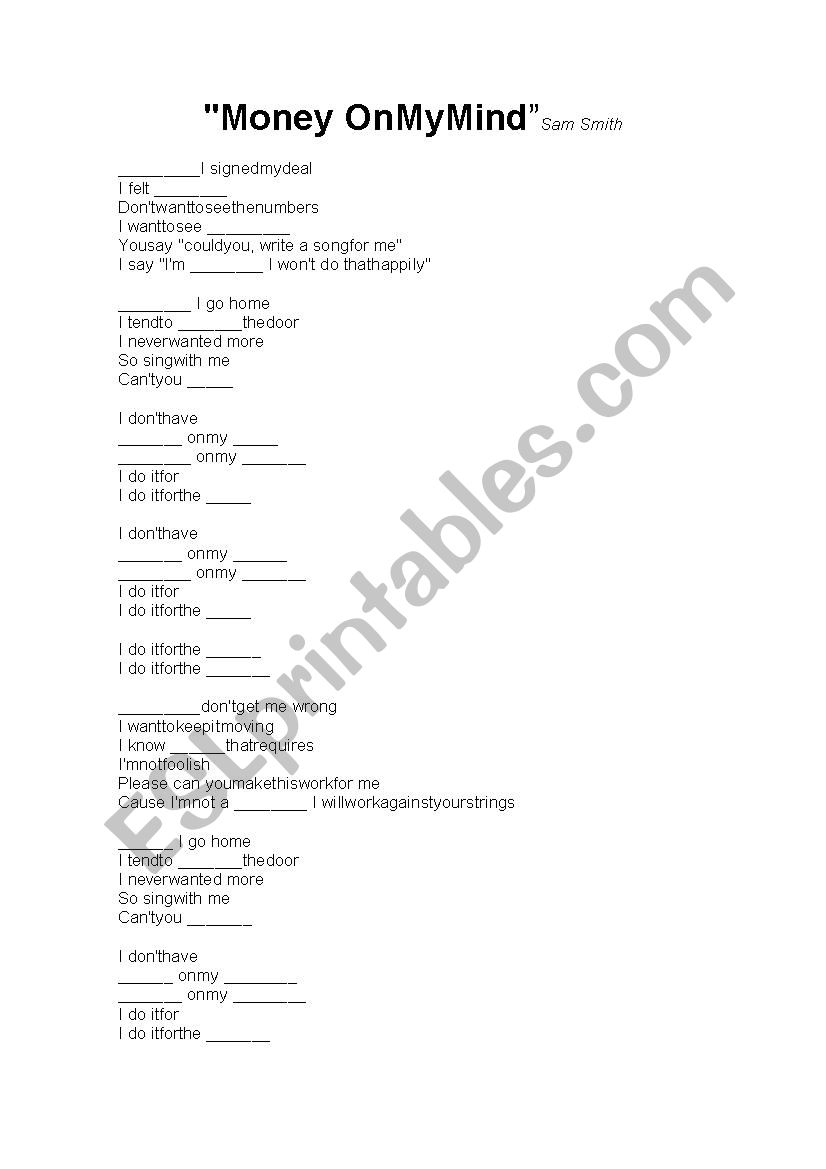 Learning with songs worksheet