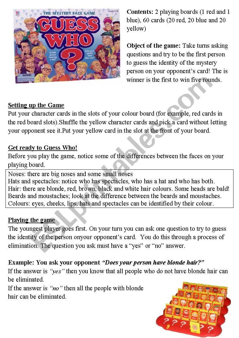 Guess Who Board Game worksheet