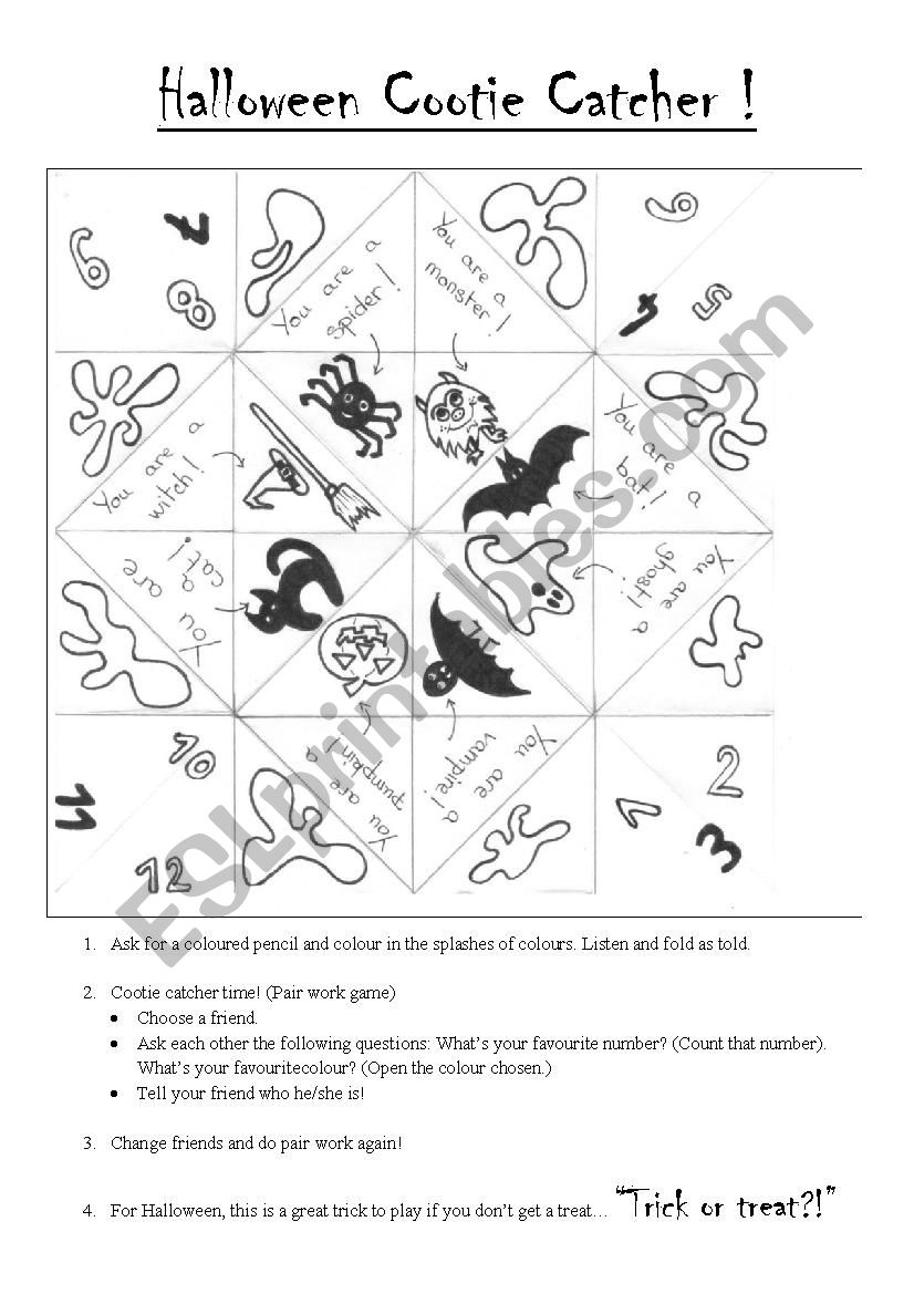 Halloween Cootie catcher worksheet