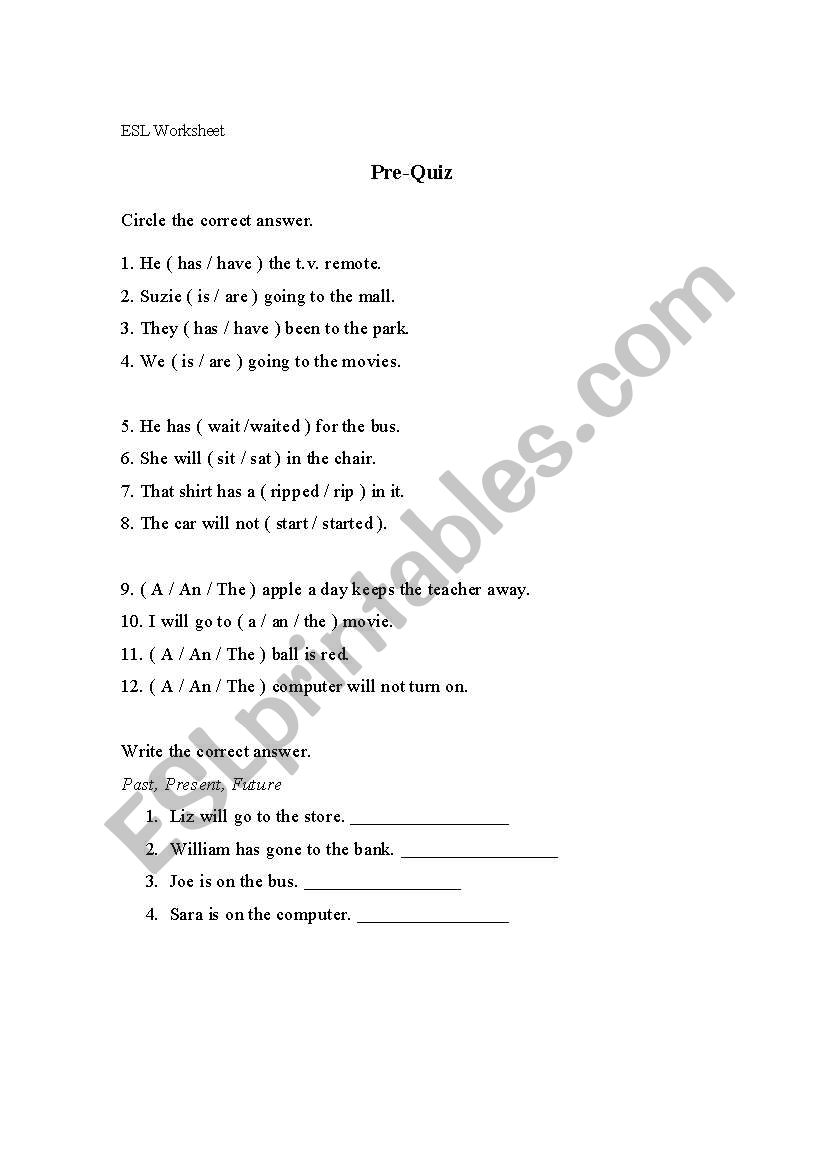 Beginners Pre Test worksheet