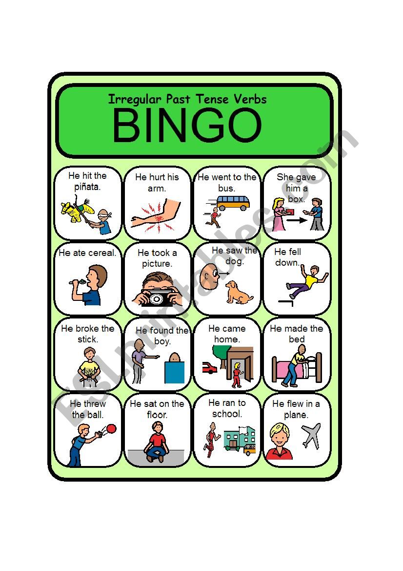 Irregular Verb Bingo ESL Worksheet By Tgaffney