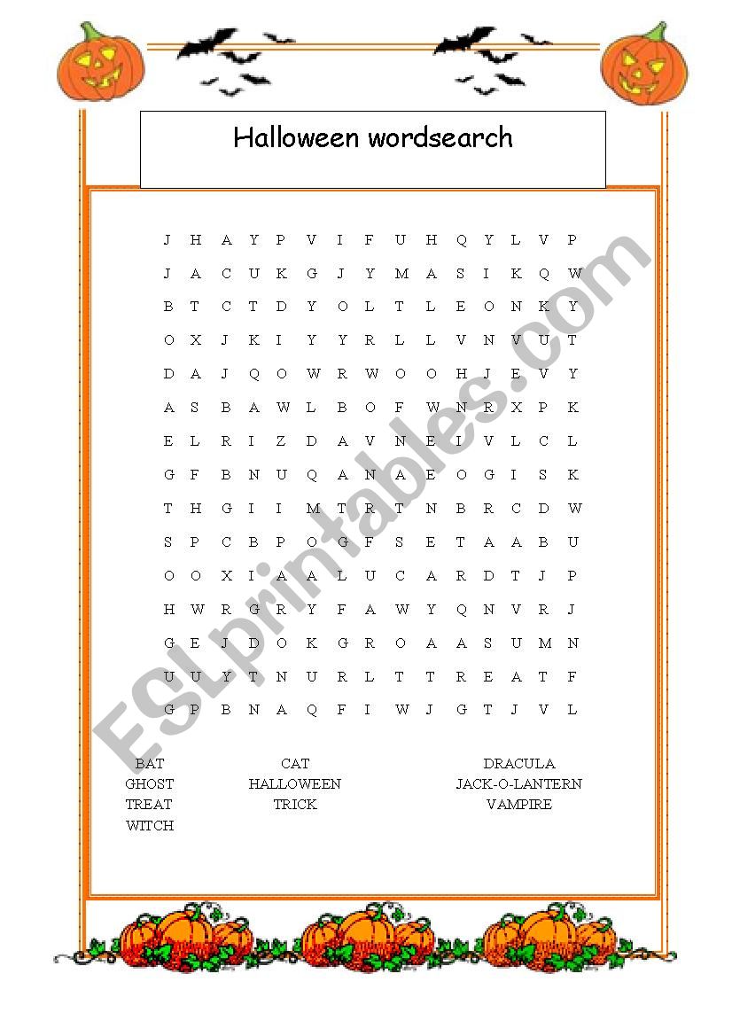 Halloween wordsearch worksheet