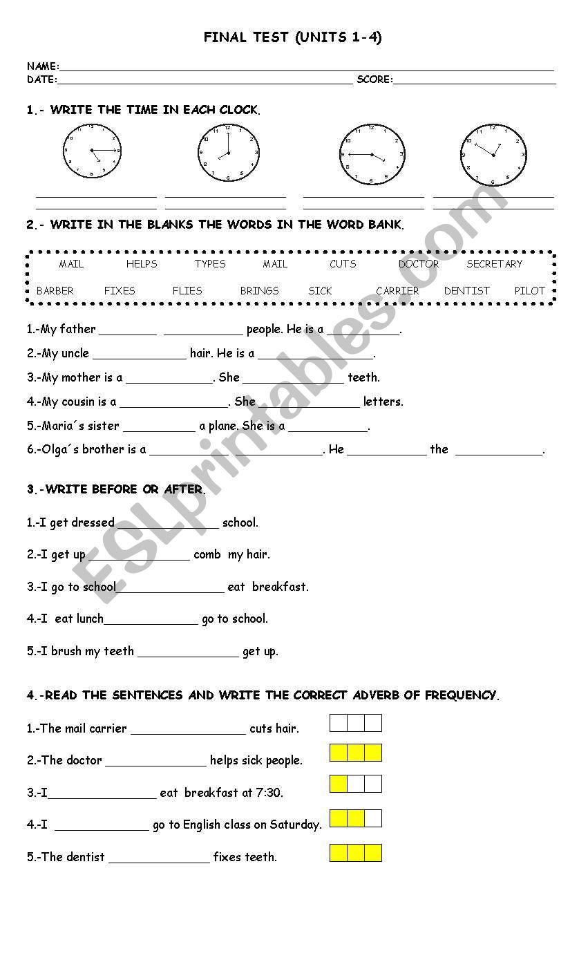 test worksheet