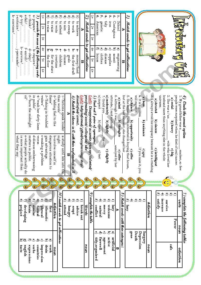 4th:Intoductory unit worksheet