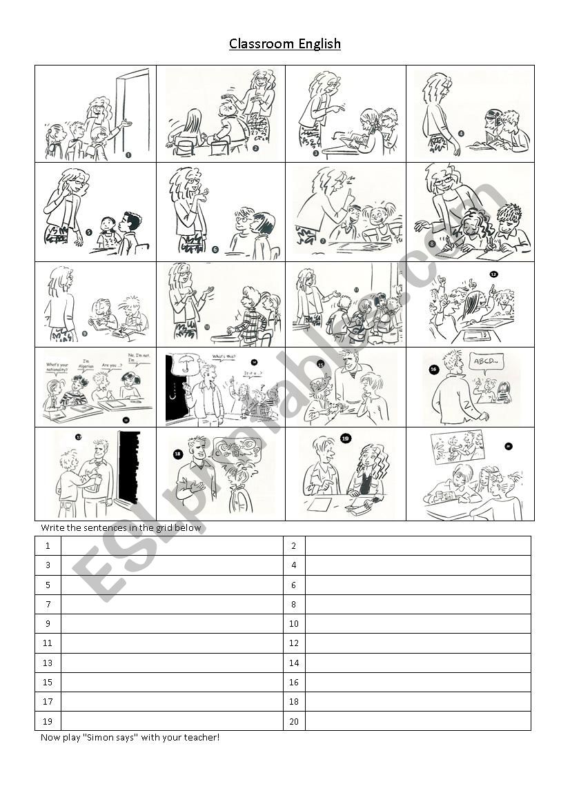 Classroom Commands worksheet