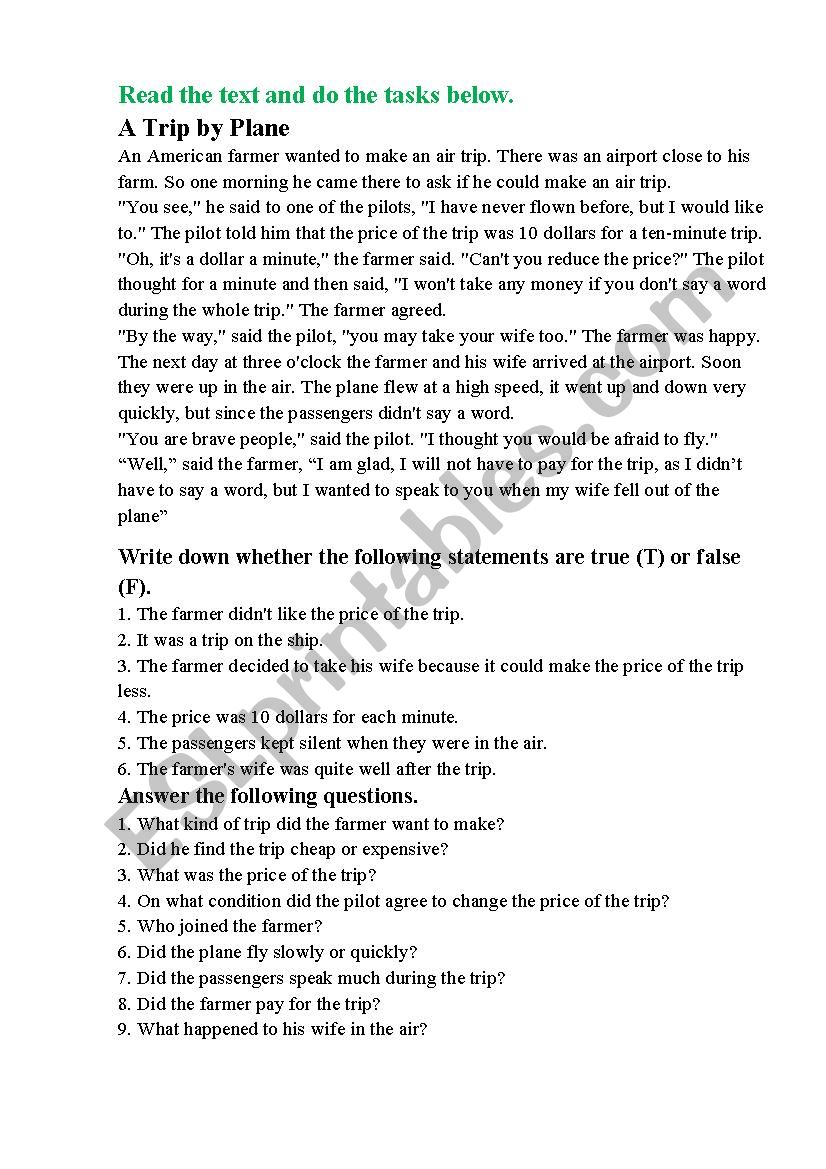 Reading comprehension worksheet